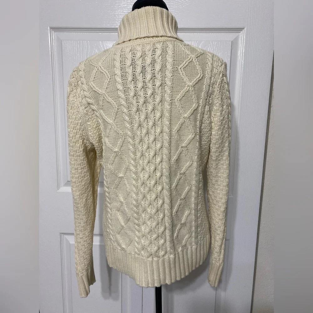 L.L. Bean Cream Cable Knit Turtleneck Sweater - Women size XL - Picture 2 of 6